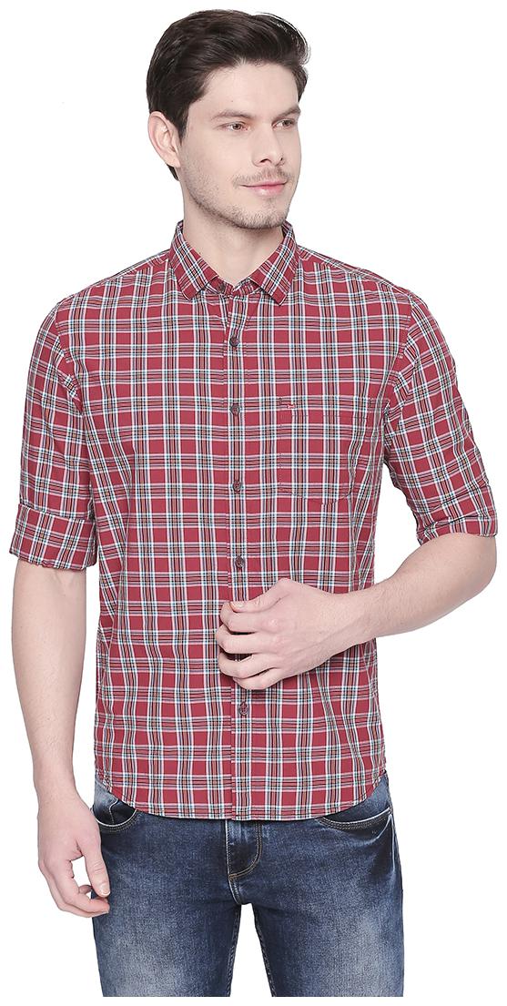 

BASICS Men Red Checked Slim Fit Casual Shirt