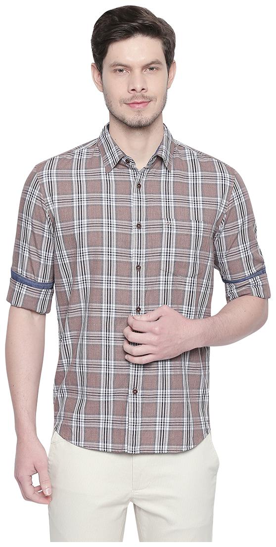 

BASICS Men Brown Checked Slim Fit Casual Shirt