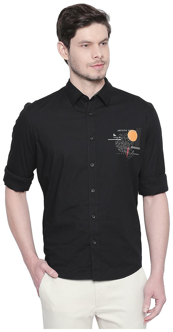 

BASICS Men Black Solid Slim Fit Casual Shirt