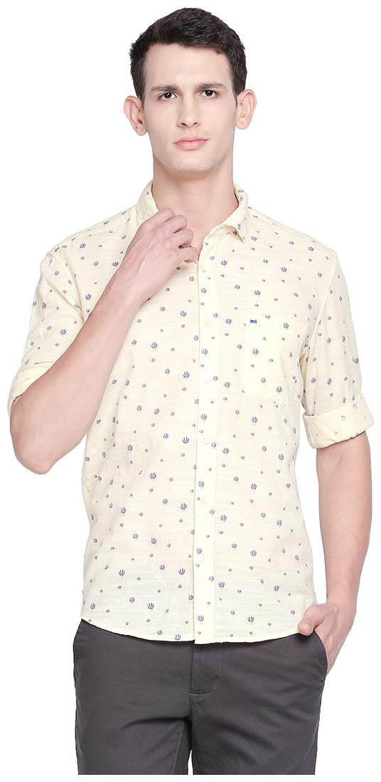

BASICS Men Yellow Printed Slim Fit Casual Shirt