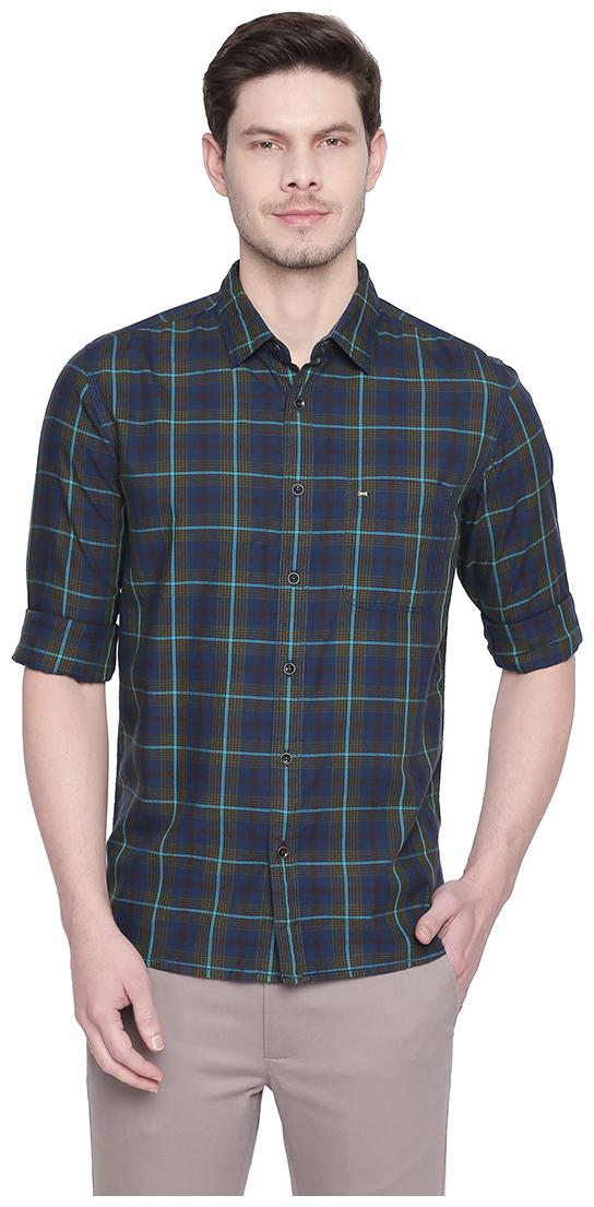 

BASICS Men Green Checked Slim Fit Casual Shirt