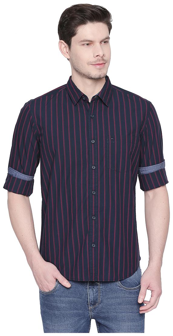 

BASICS Men Blue Vertical Stripes Slim Fit Casual Shirt