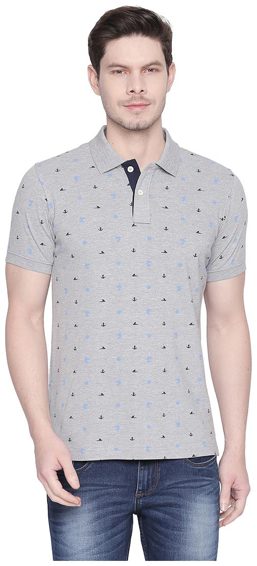 

BASICS Men Grey Slim fit Cotton Blend Polo collar T-Shirt - Pack Of 1