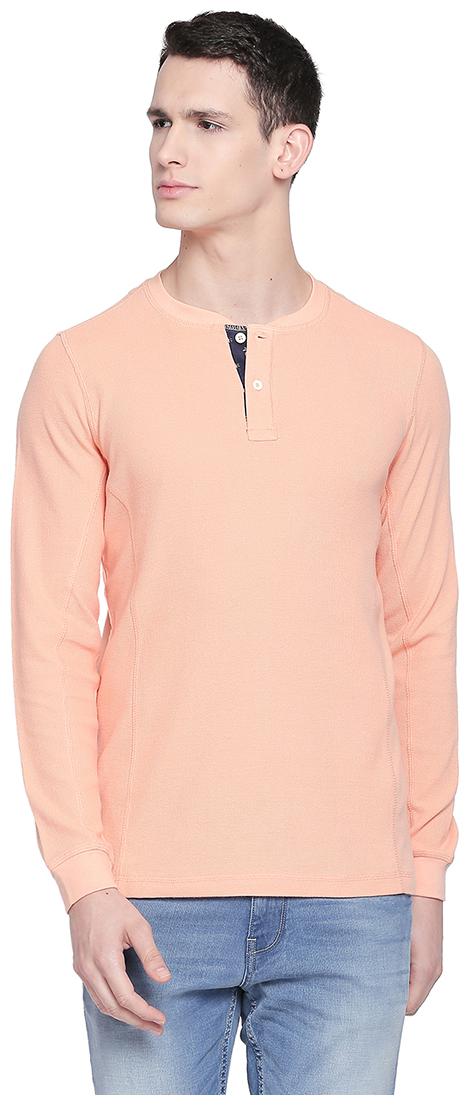 

BASICS Men Orange Slim fit Cotton Henley neck T-Shirt - Pack Of 1