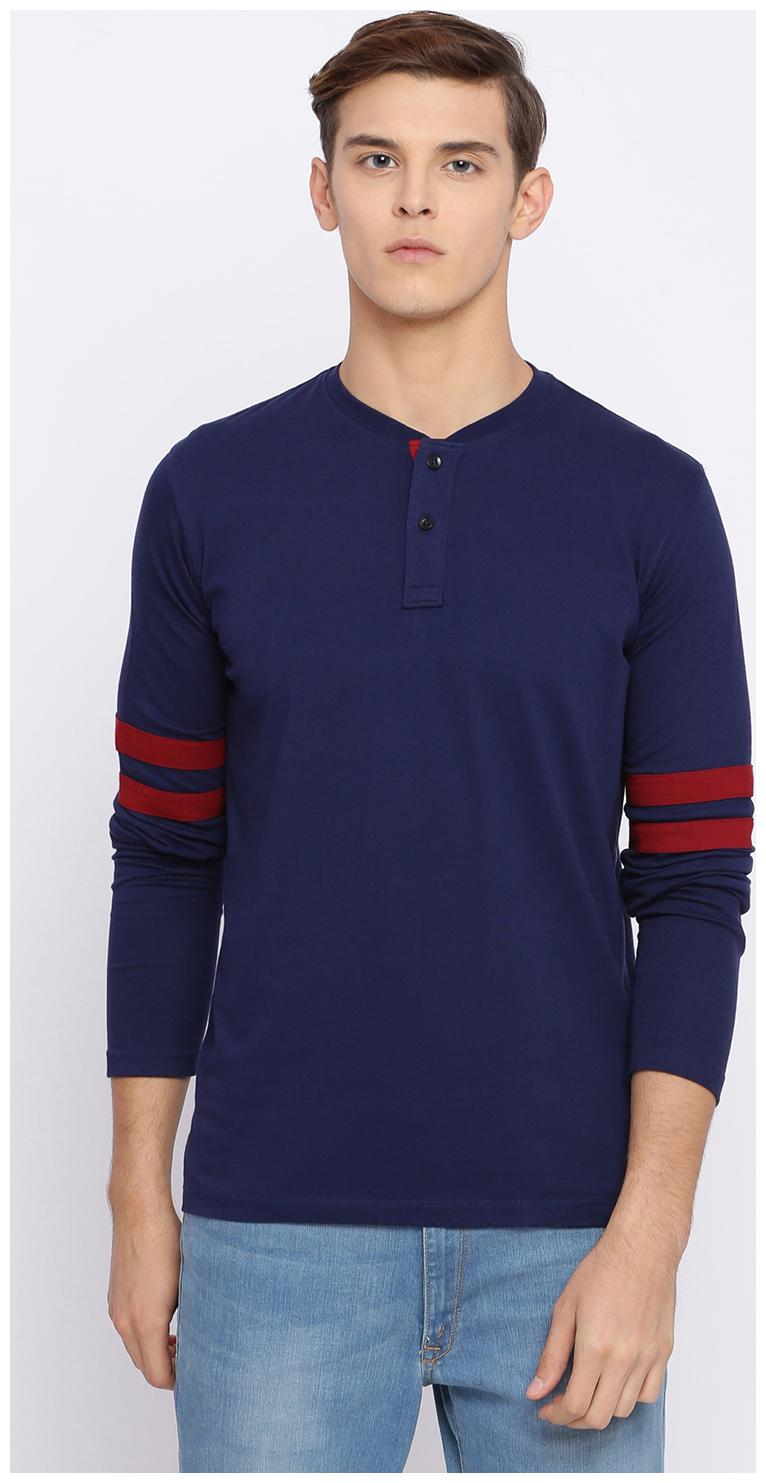 

BASICS Men Blue Regular fit Cotton Henley neck T-Shirt - Pack Of 1