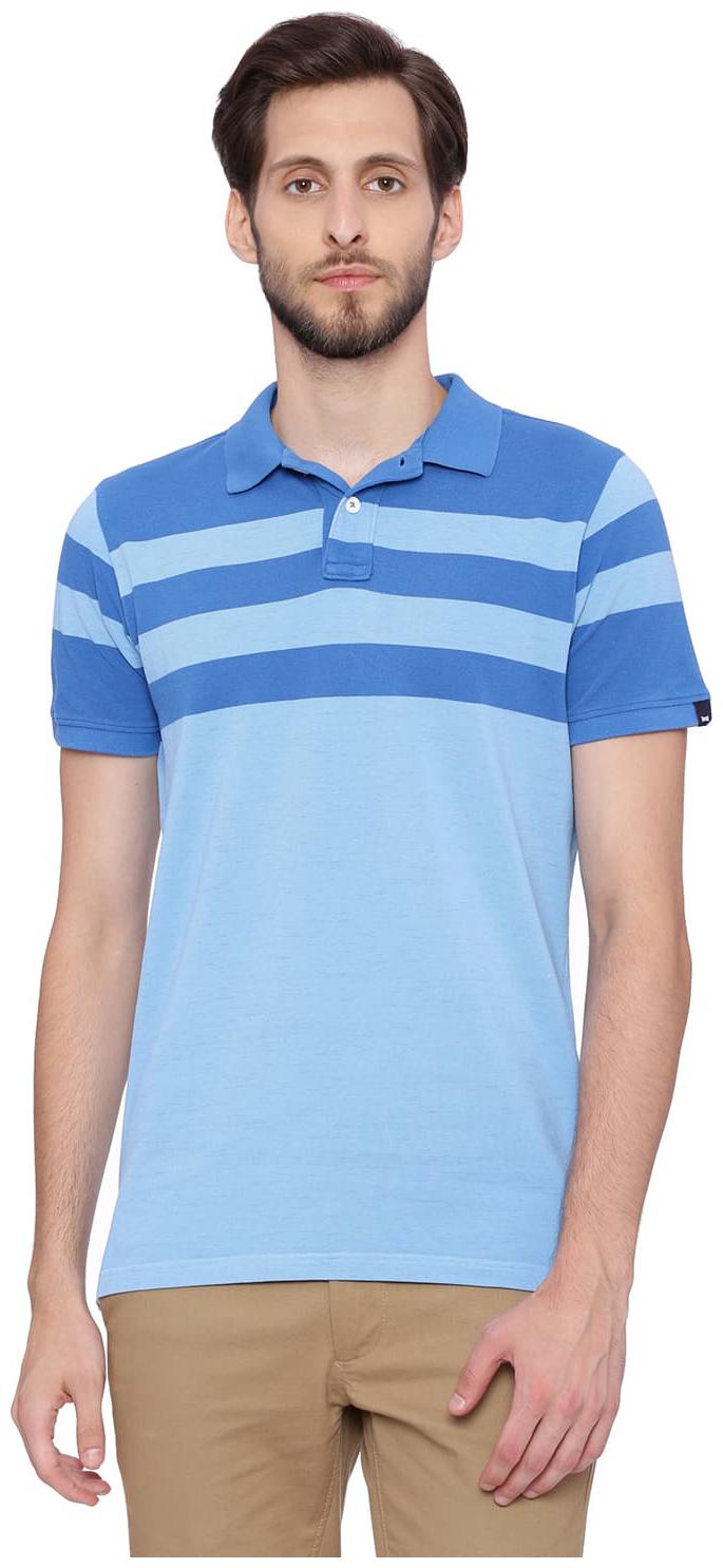

Basics Muscle Fit Alaskan Blue Stripes Polo T Shirt