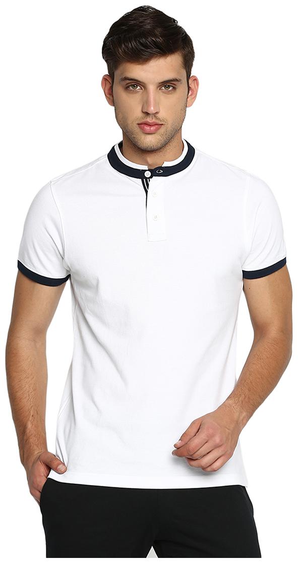 

BASICS Muscle Fit Bright White Stand Up Collar Polo T Shirt
