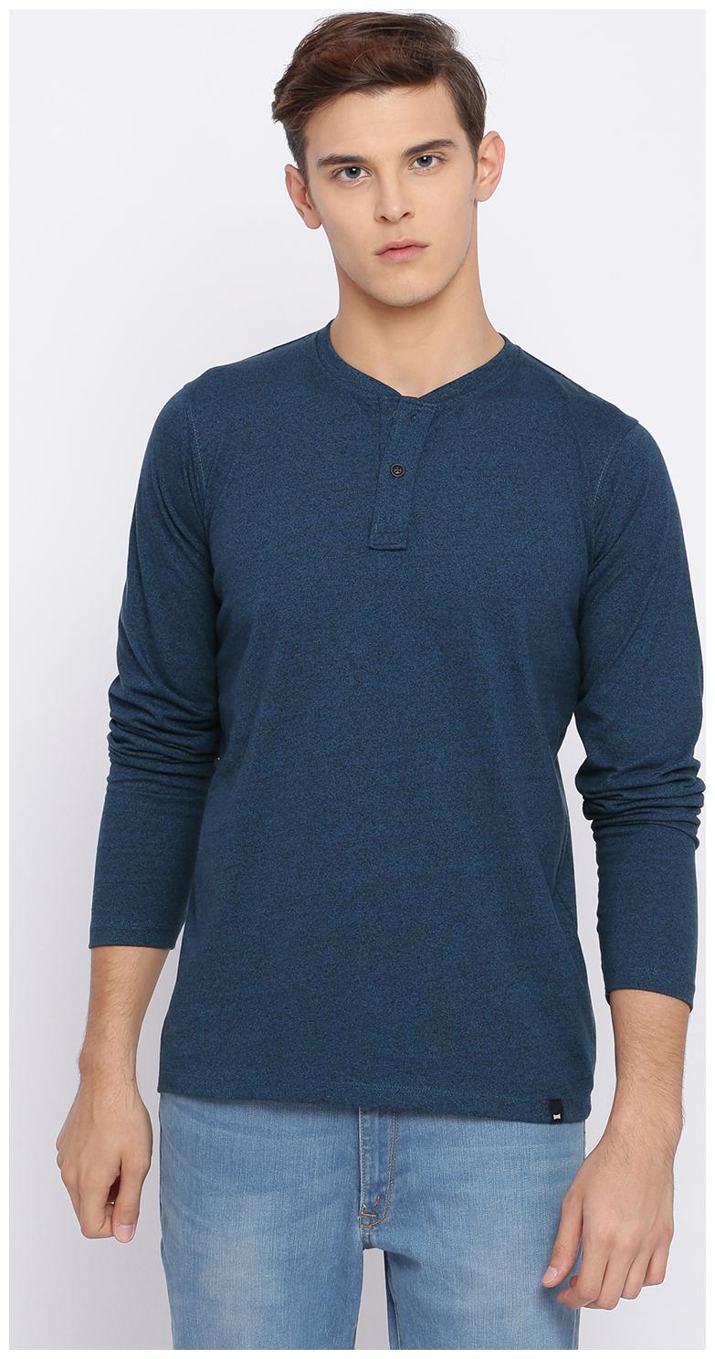 

Basics Muscle Fit Moroccan Blue Henley T Shirt