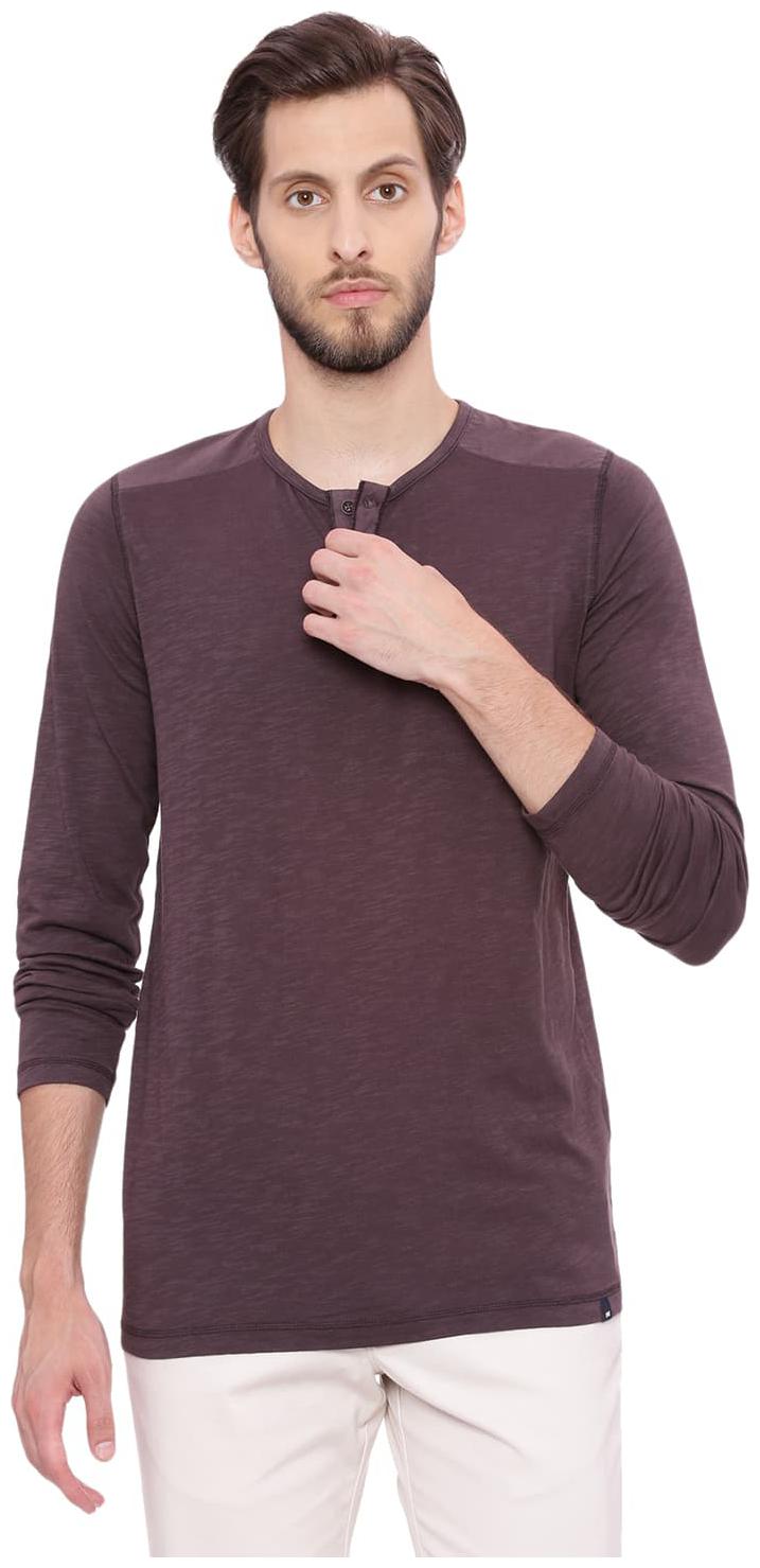 

BASICS Men Maroon Regular fit Cotton Henley neck T-Shirt - Pack Of 1