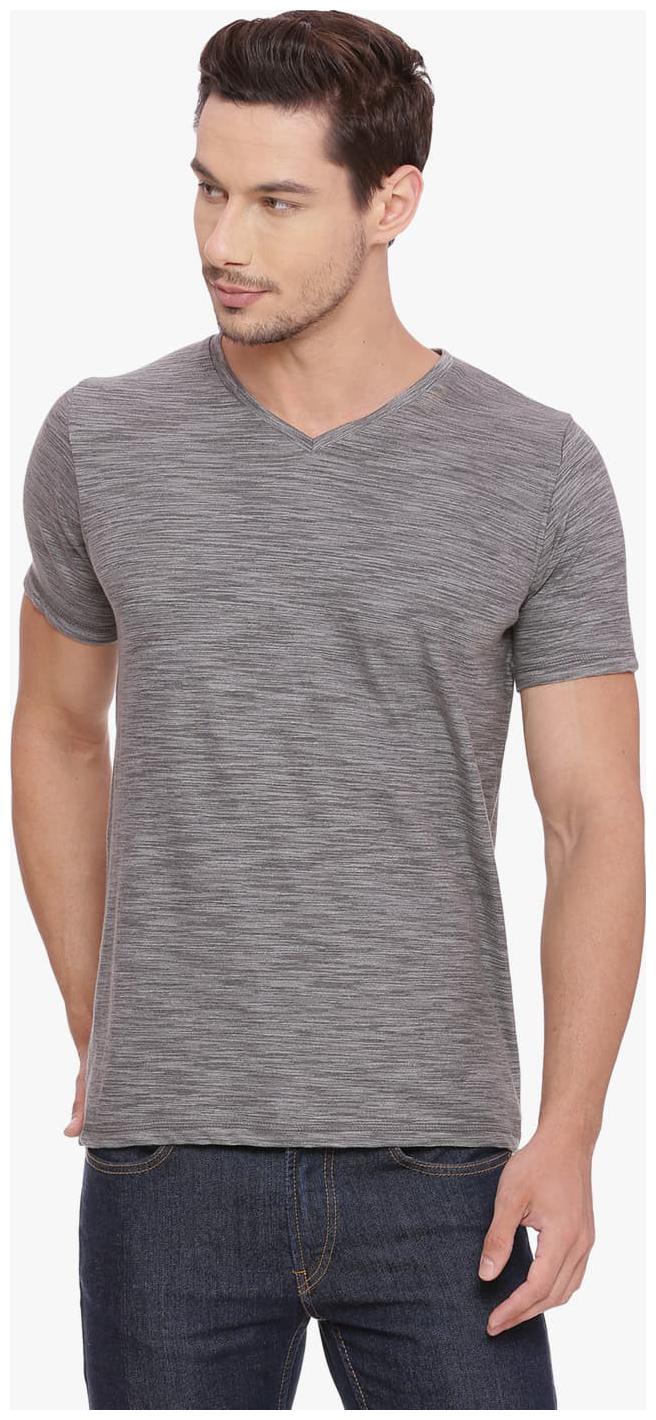 

BASICS Men Grey Regular fit Cotton Blend V neck T-Shirt - Pack Of 1
