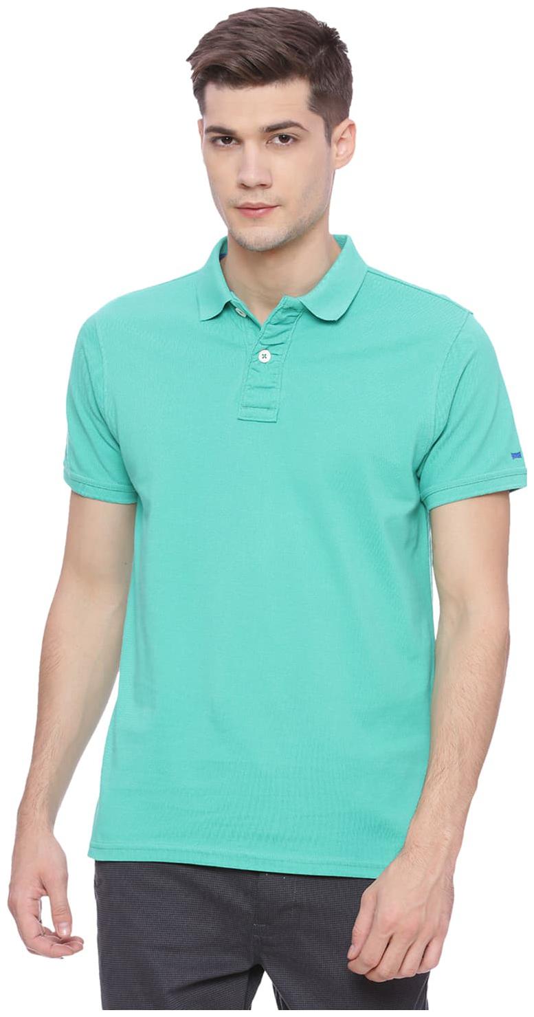

Basics Muscle Fit Sea Green Polo T Shirt