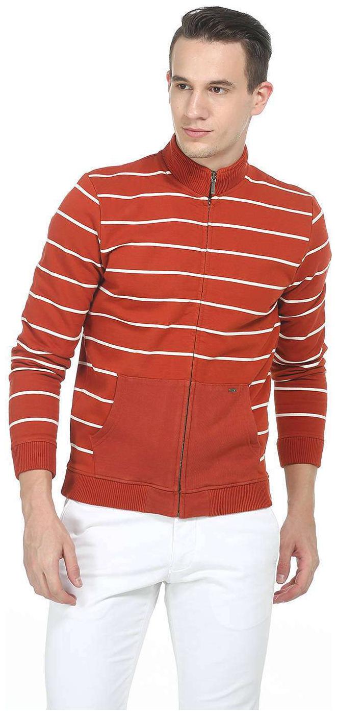 

BASICS Men Orange Striped Bomber jacket