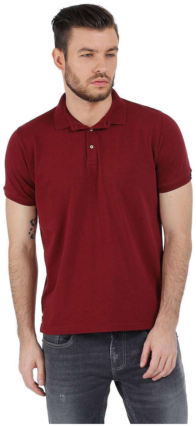 

BASICS Men Red Slim fit Cotton Blend Polo collar T-Shirt - Pack Of 1