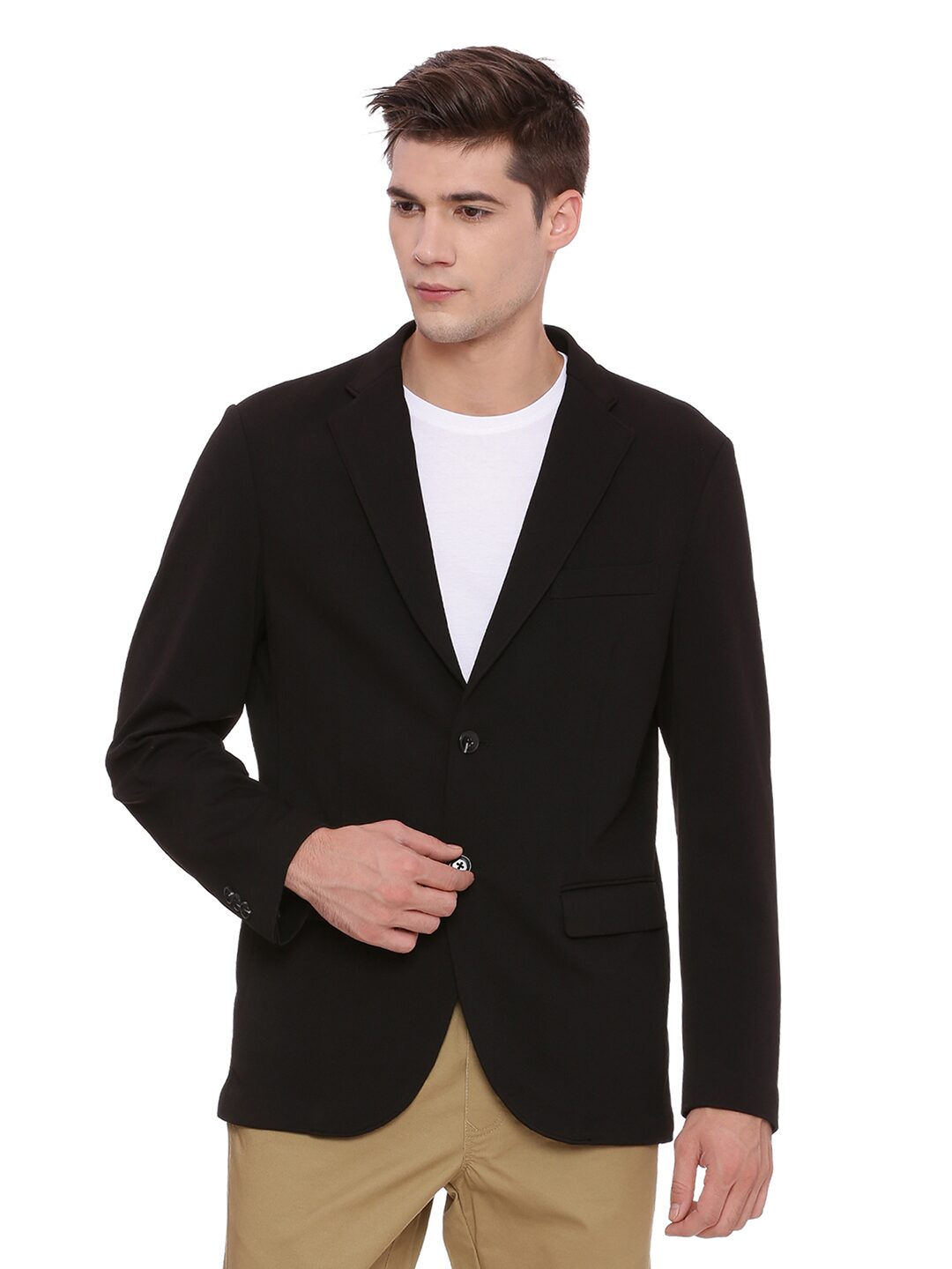 

BASICS Men Black Solid Regular fit Single Breasted Blazer