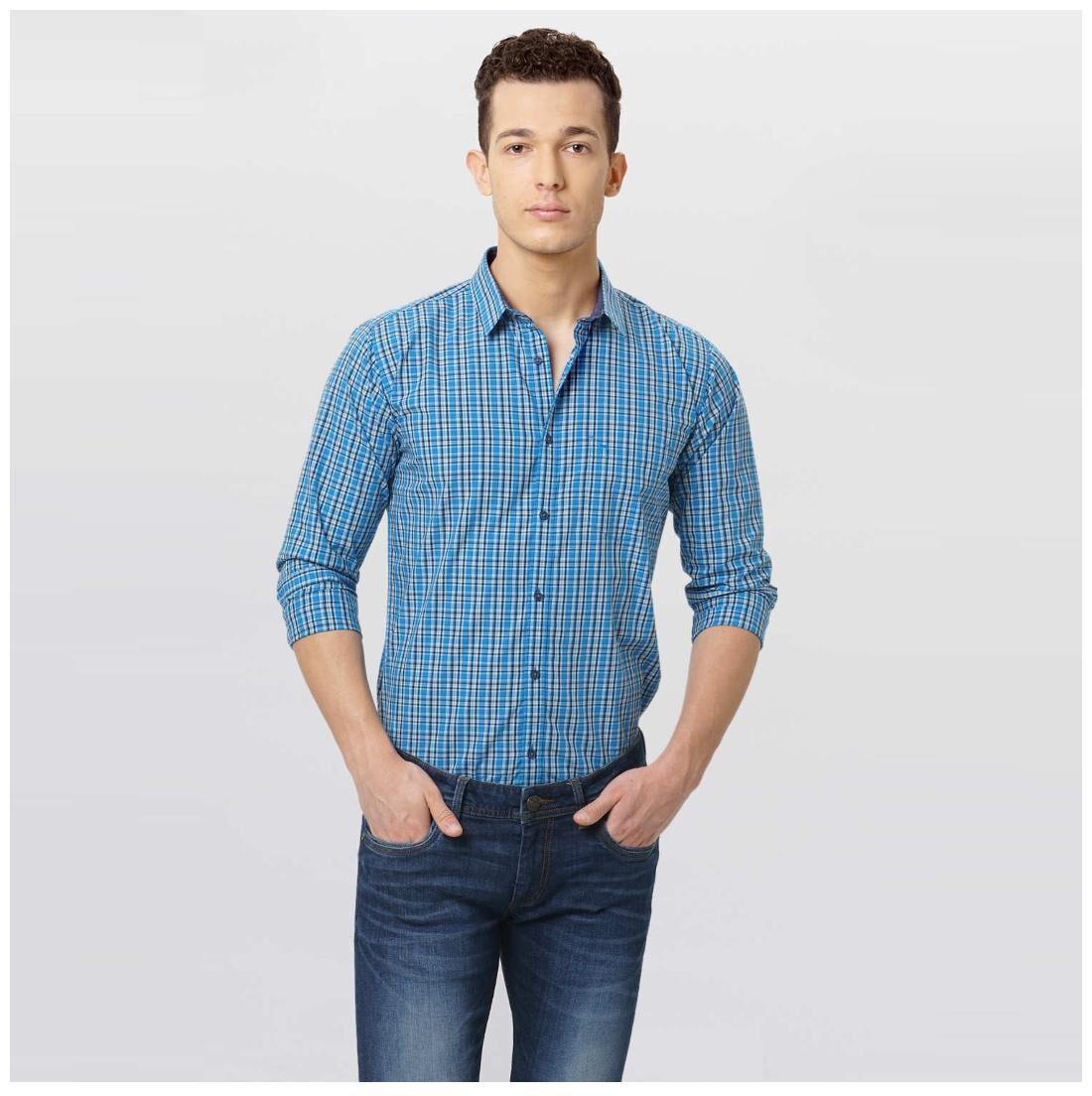 

BASICS Men Blue Checked Regular Fit Casual Shirt