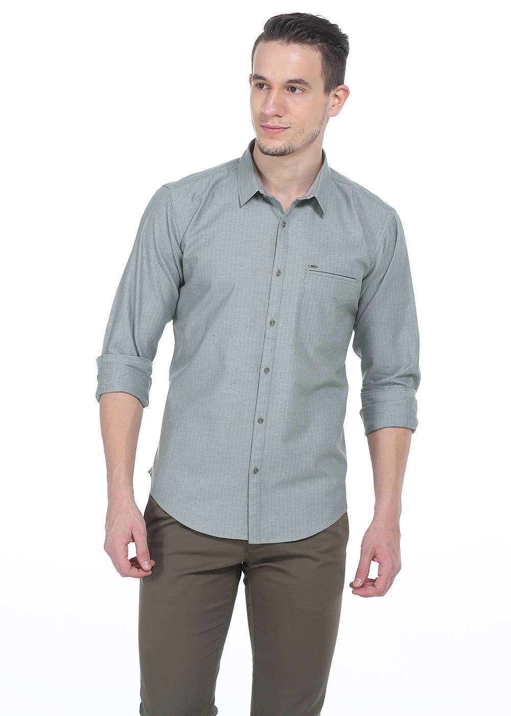 

BASICS Men Grey Solid Slim Fit Casual Shirt
