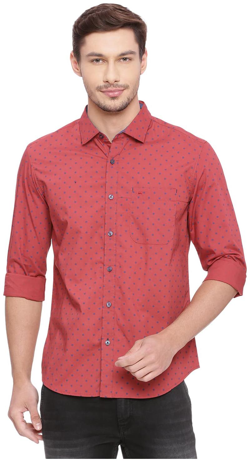 

BASICS Men Red Printed Slim Fit Casual Shirt
