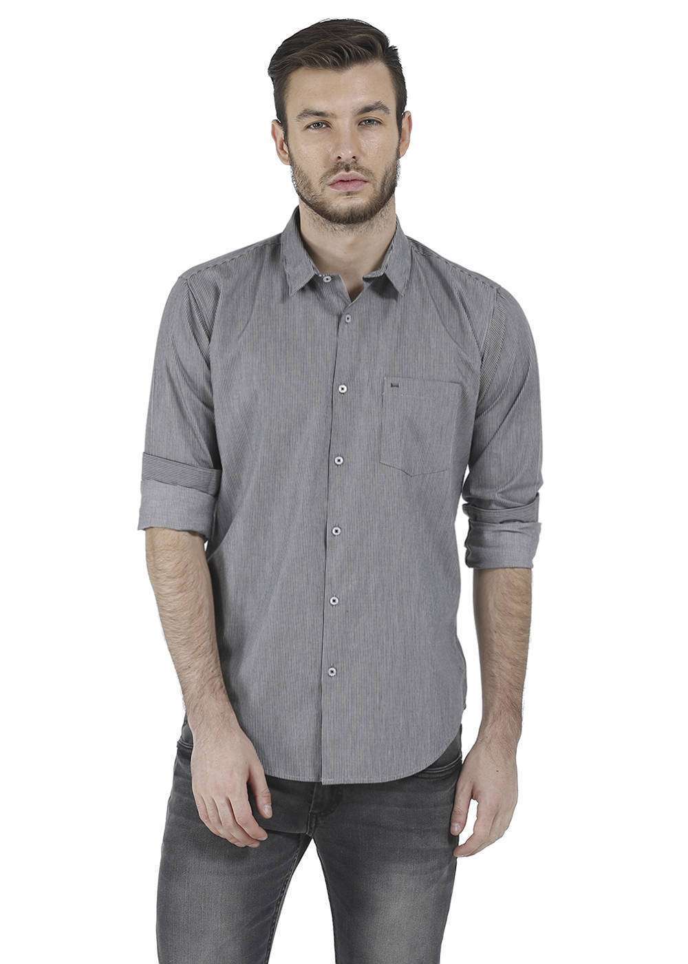

BASICS Men Grey Solid Slim Fit Casual Shirt