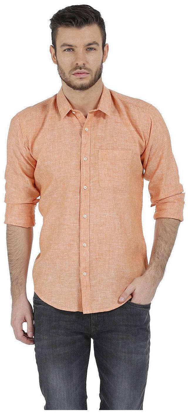 

BASICS Men Orange Weaved Slim Fit Casual Shirt