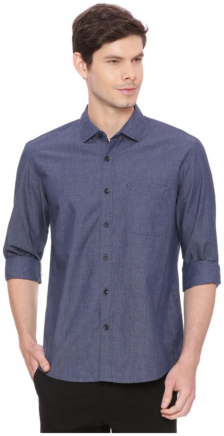 

BASICS Men Blue Solid Slim Fit Casual Shirt