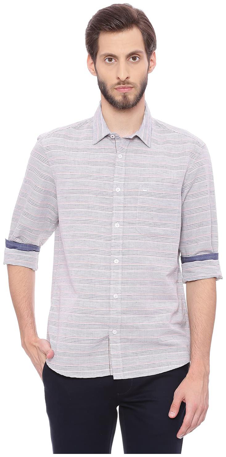 

BASICS Men Grey Pinstrips Slim Fit Casual Shirt