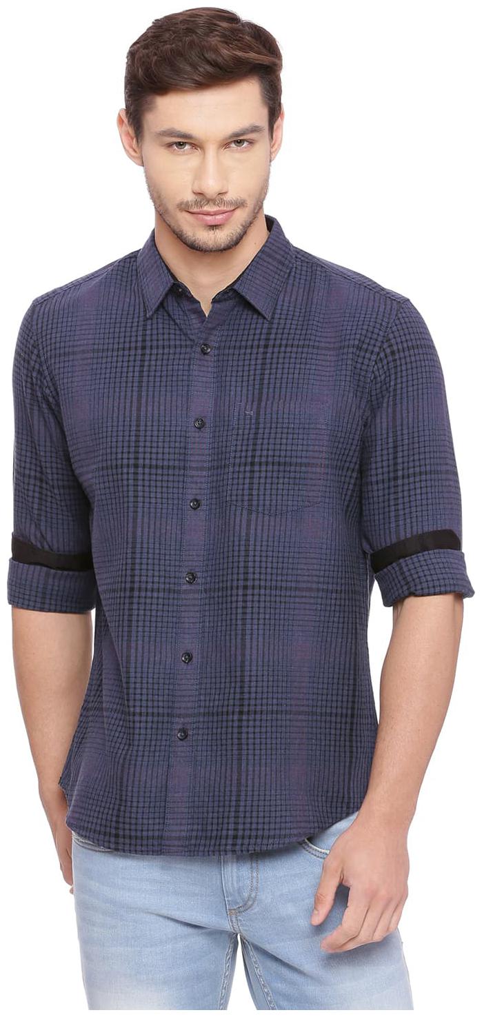 

BASICS Men Blue Checked Slim Fit Casual Shirt