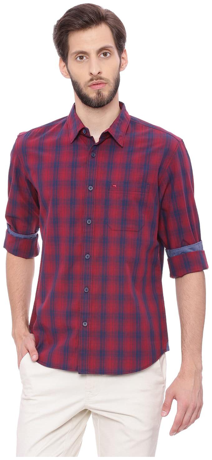 

BASICS Men Pink Checked Slim Fit Casual Shirt