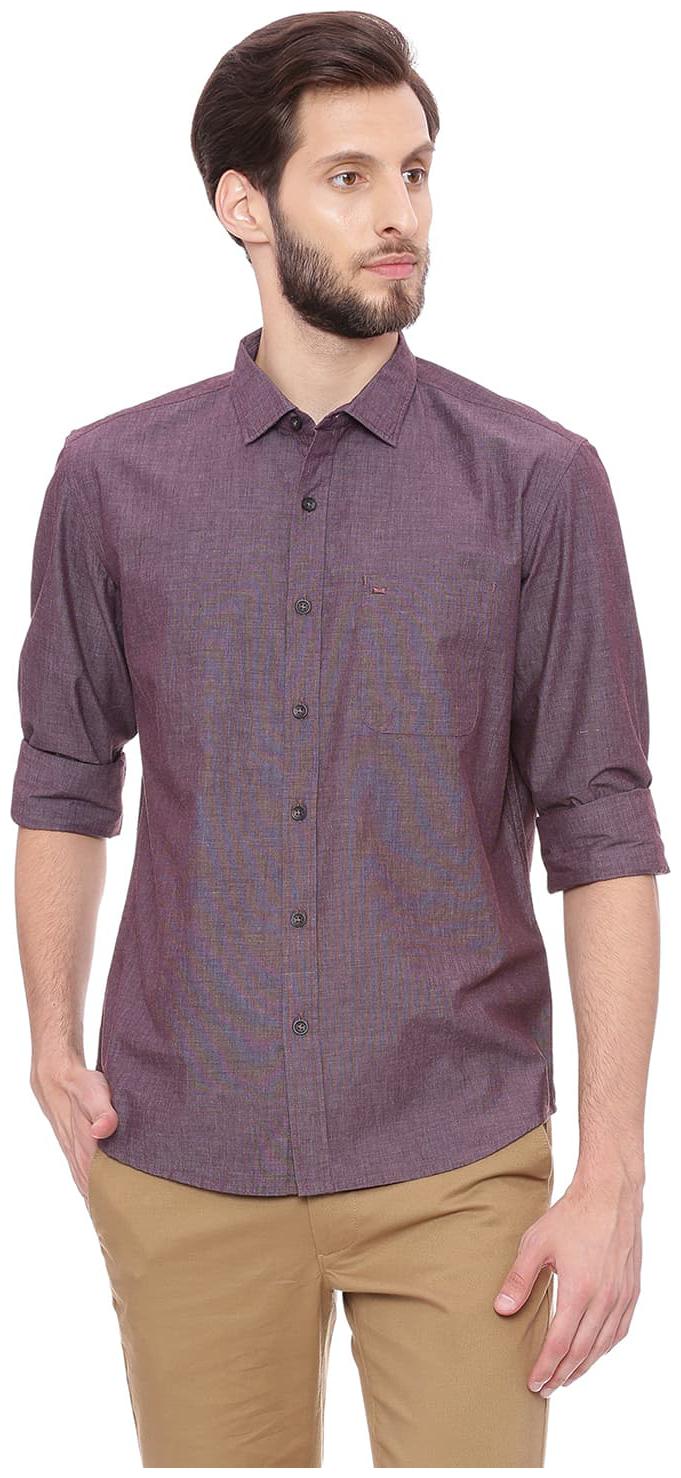 

BASICS Men Purple Solid Slim Fit Casual Shirt