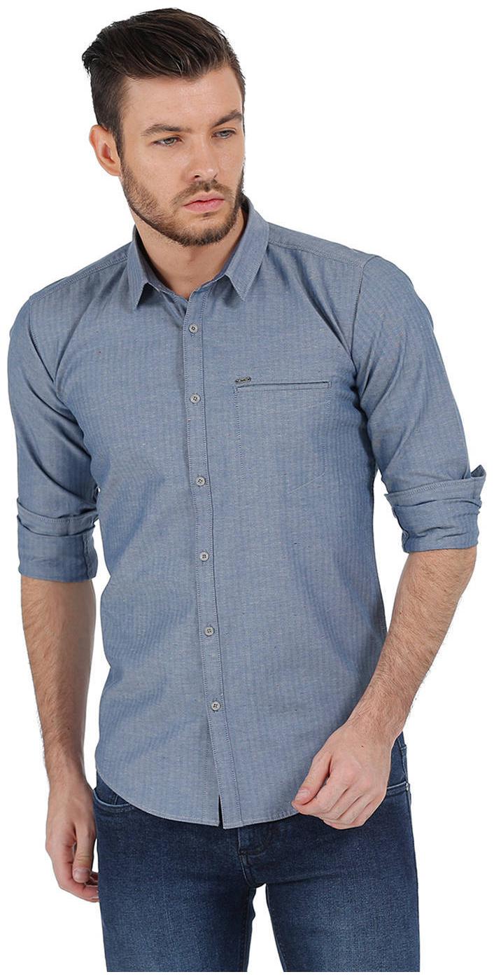 

BASICS Men Blue Solid Slim Fit Casual Shirt