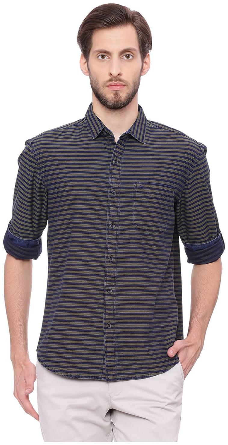 

BASICS Men Black Pinstrips Slim Fit Casual Shirt