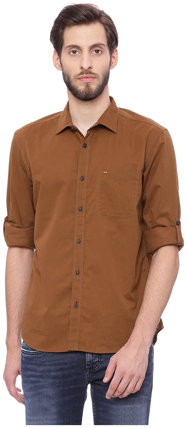 

BASICS Men Brown Solid Slim Fit Casual Shirt