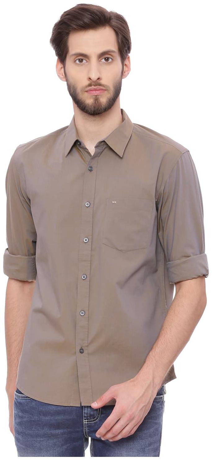 

BASICS Men Brown Solid Slim Fit Casual Shirt