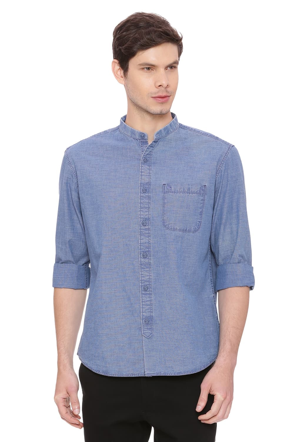 

BASICS Men Blue Solid Slim Fit Casual Shirt