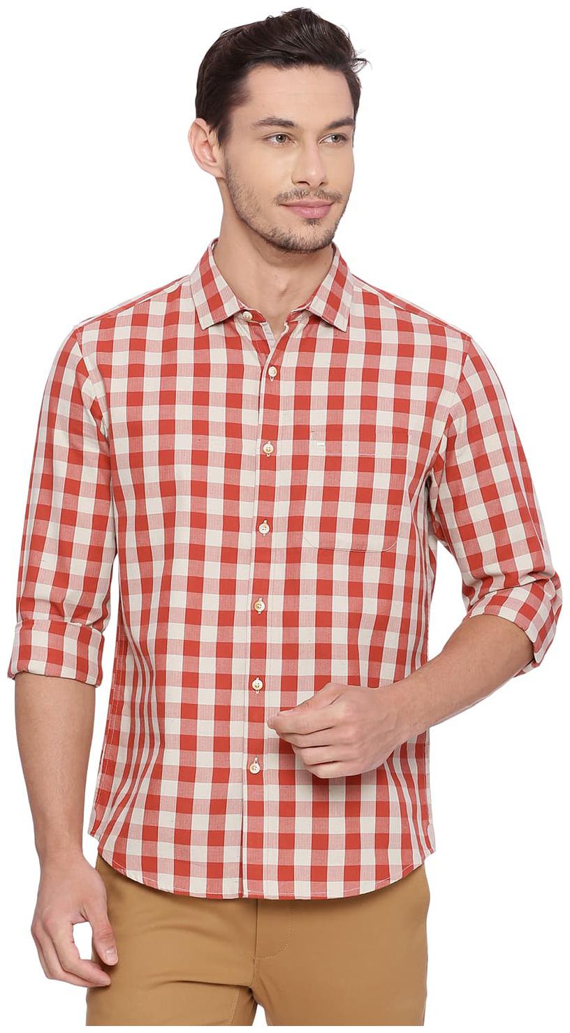 

BASICS Men Orange Checked Slim Fit Casual Shirt