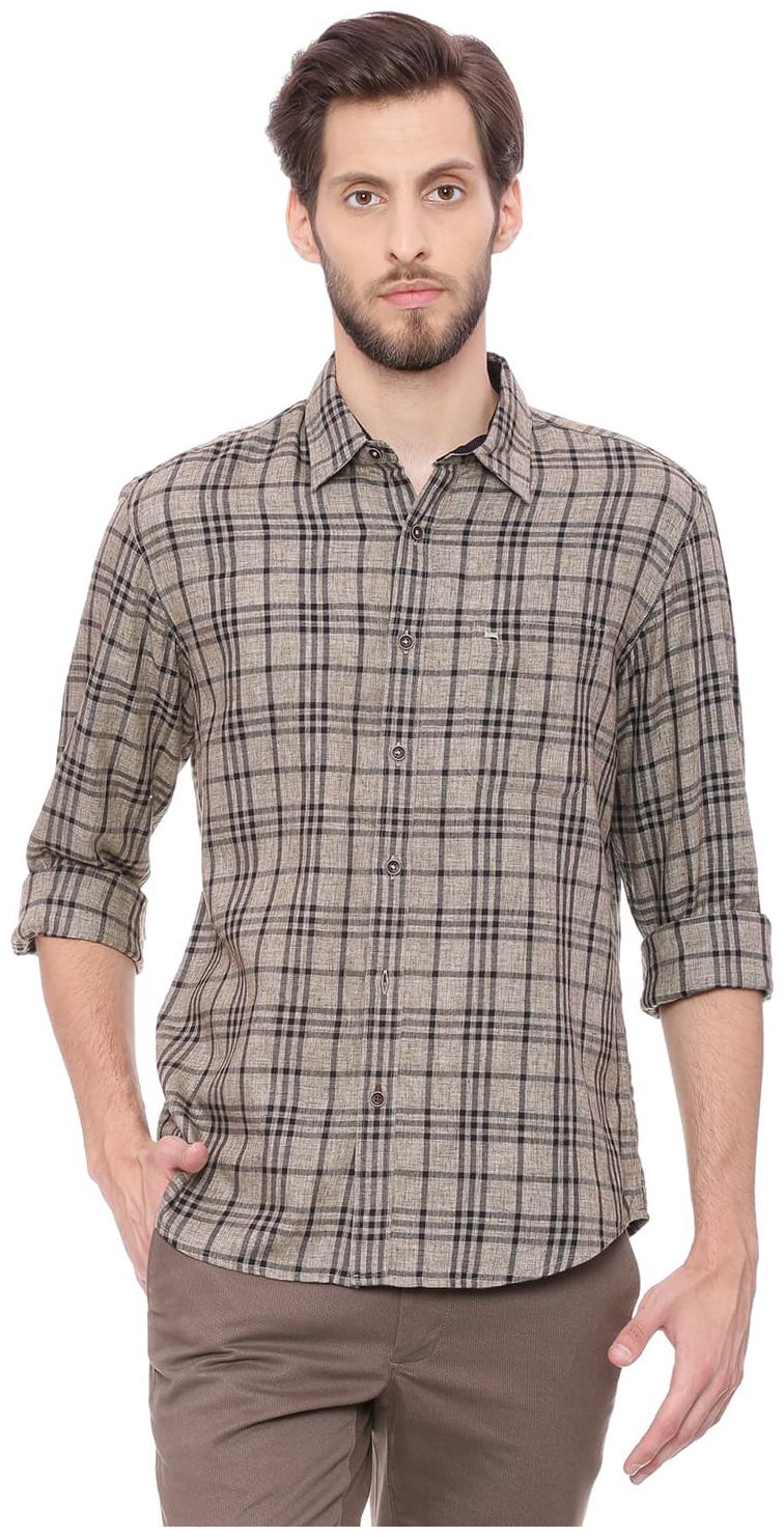 

BASICS Men Beige Checked Slim Fit Casual Shirt