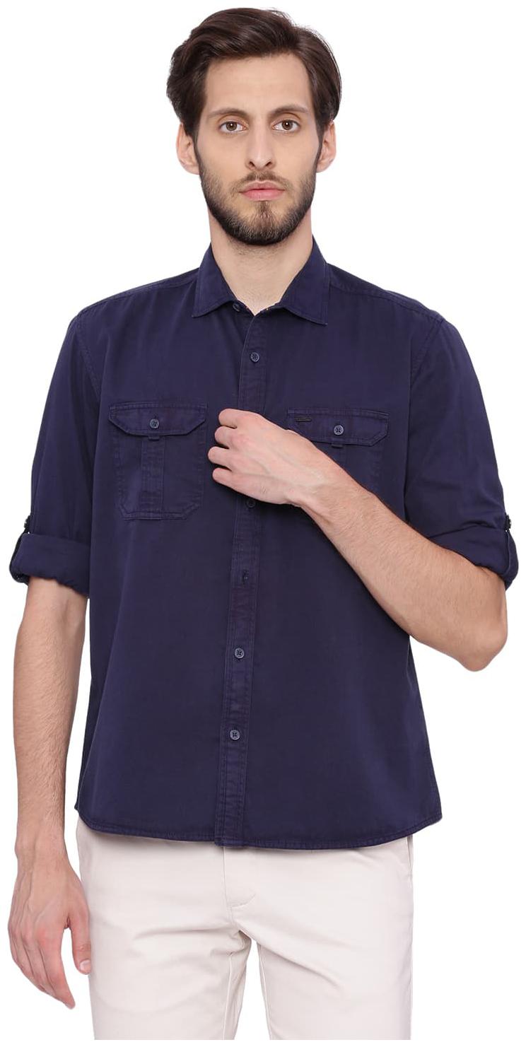 

BASICS Men Blue Solid Slim Fit Casual Shirt