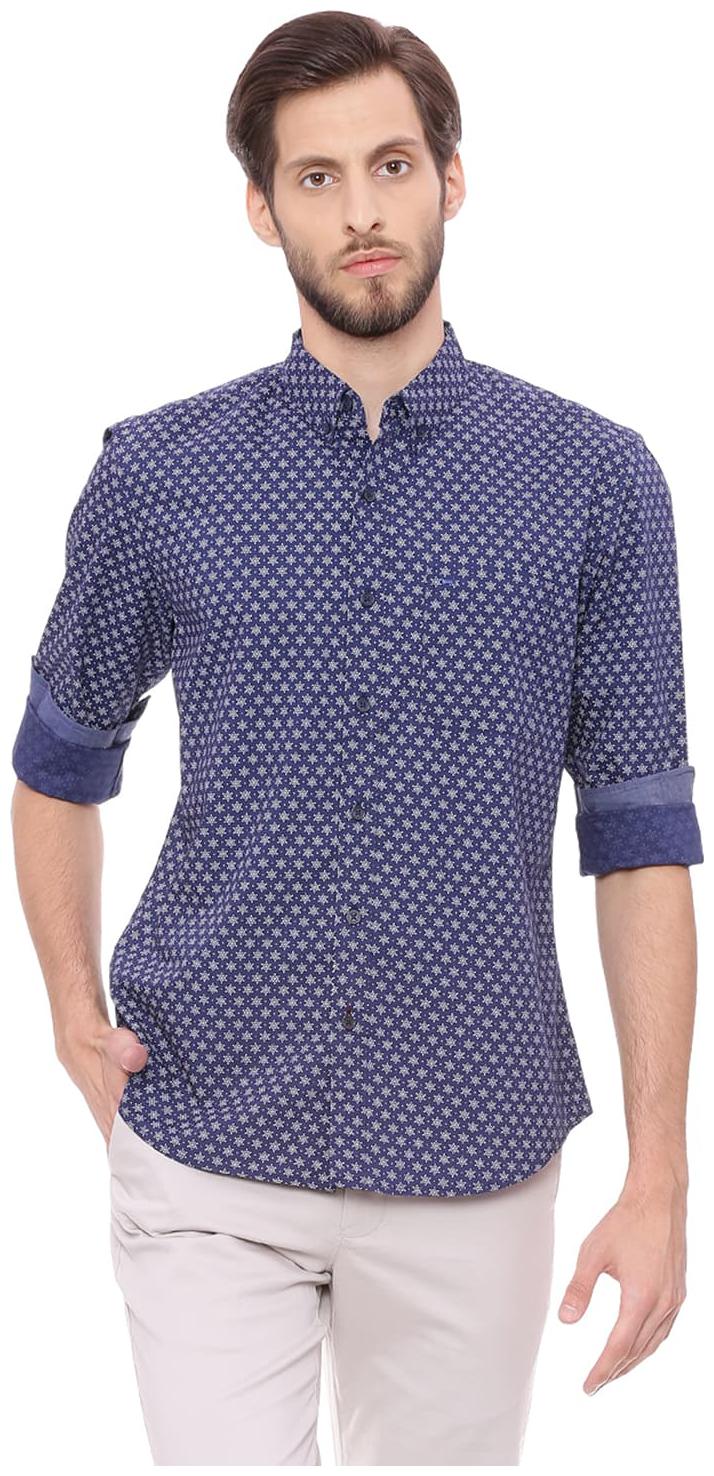 

BASICS Men Blue Printed Slim Fit Casual Shirt