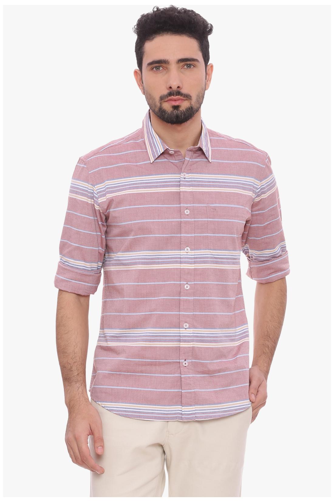 

Basics Slim Fit Ash Red Weft Stripe Shirt