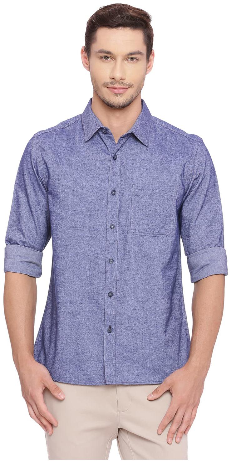 

BASICS Men Blue Solid Slim Fit Casual Shirt