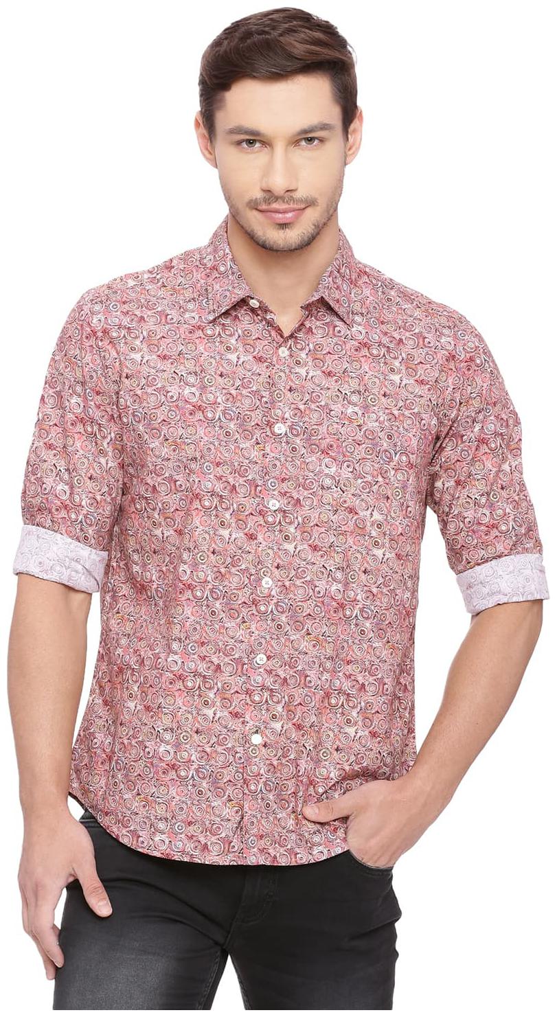 

BASICS Men Red Printed Slim Fit Casual Shirt