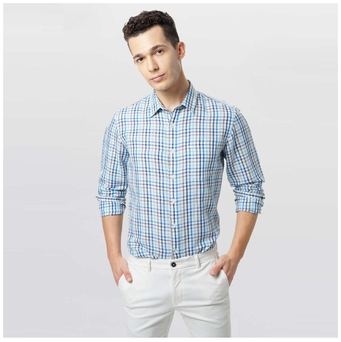 Buy BASICS Men White Checked Slim Fit Casual Shirt Online at Low Prices ...