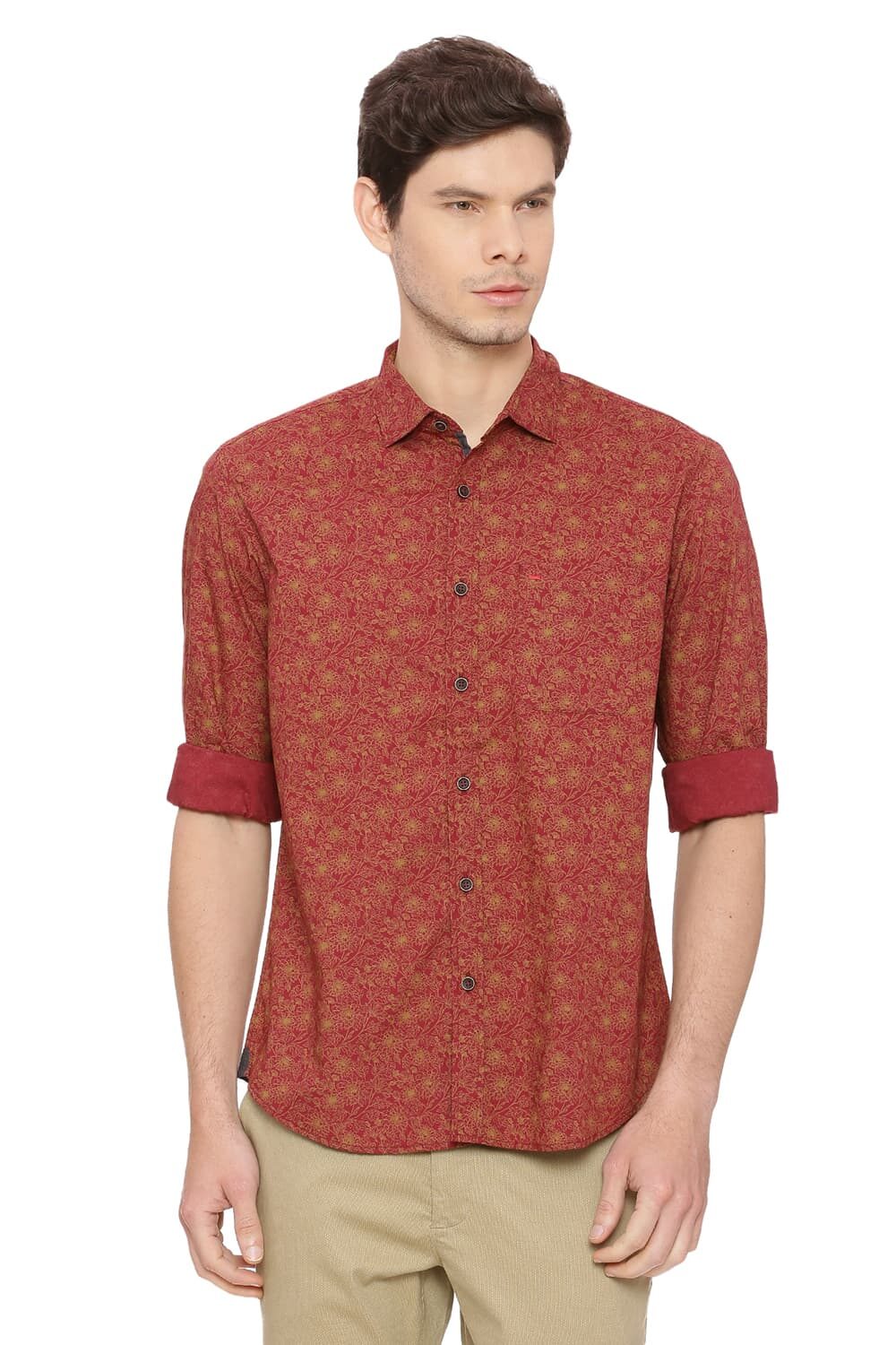 

BASICS Men Red Printed Slim Fit Casual Shirt