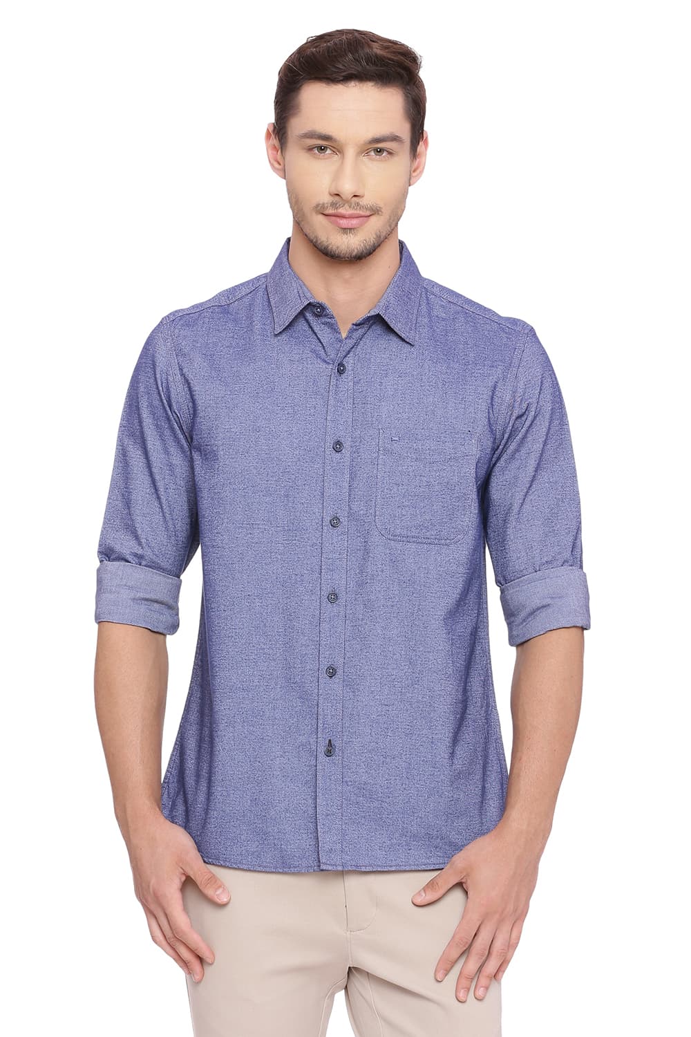 

BASICS Men Blue Solid Slim Fit Casual Shirt