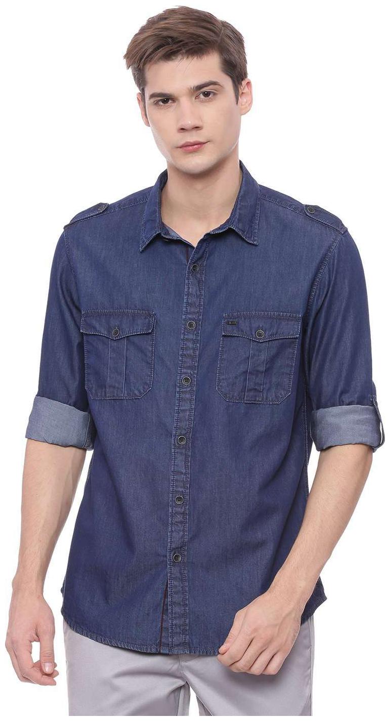 

BASICS Men Blue Solid Slim Fit Casual Shirt