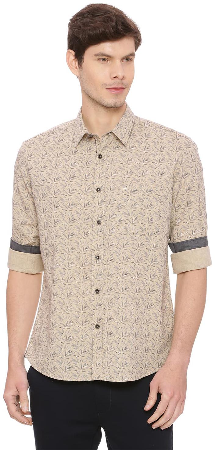 

BASICS Men Yellow Printed Slim Fit Casual Shirt