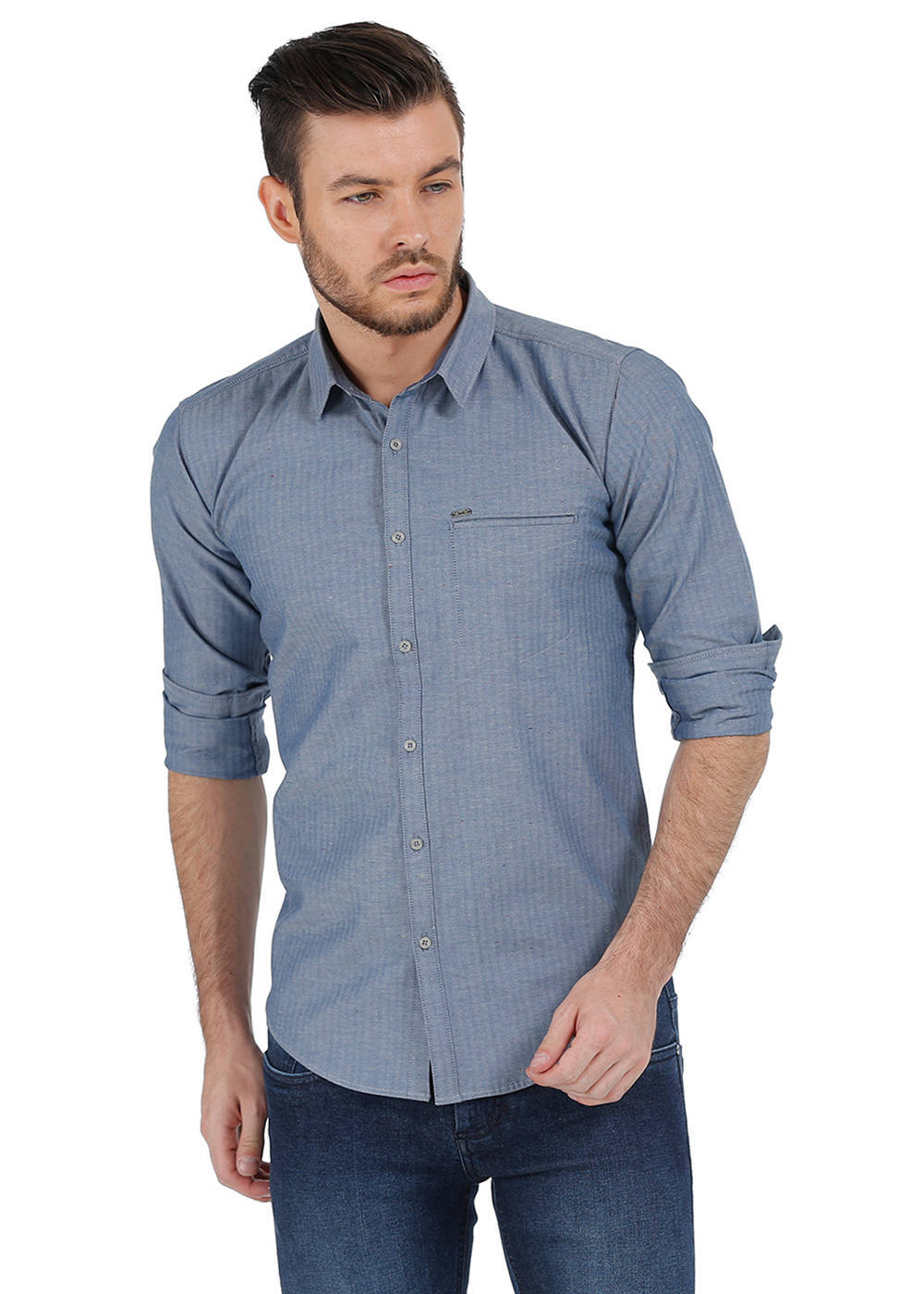 

BASICS Men Blue Solid Slim Fit Casual Shirt