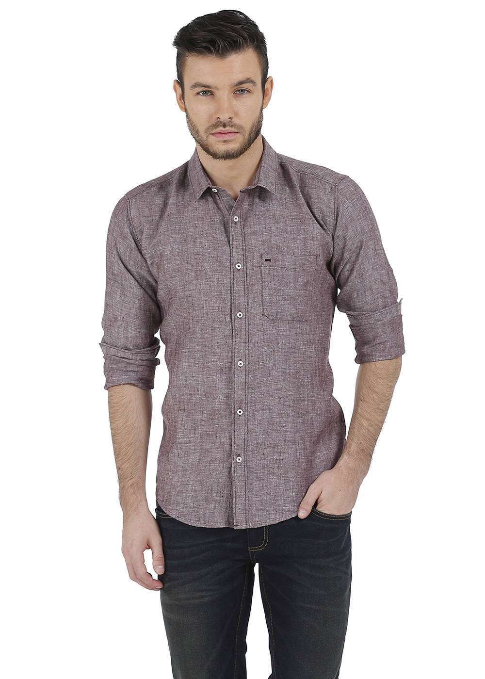 

BASICS Men Brown Solid Slim Fit Casual Shirt