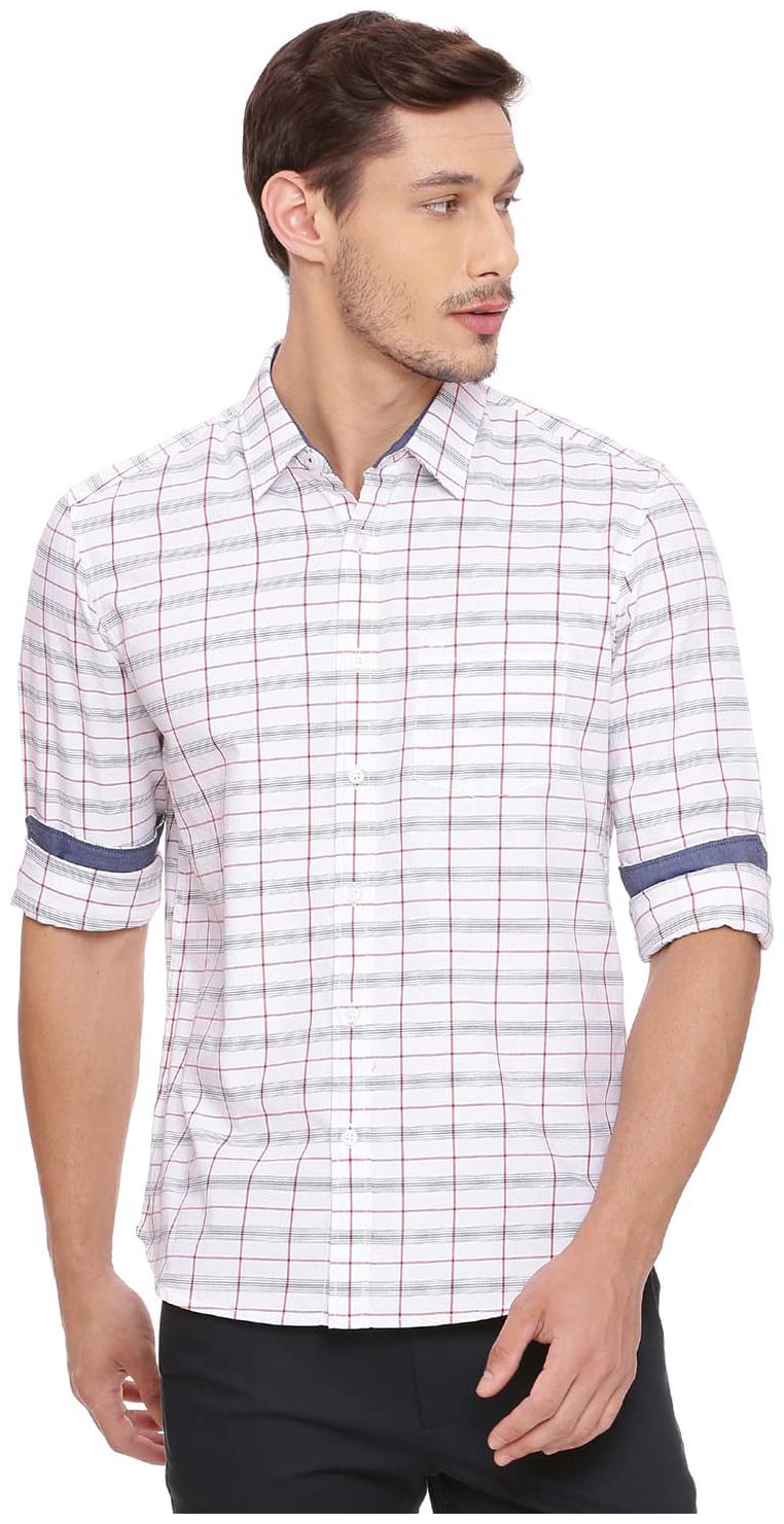 

BASICS Men White Checked Slim Fit Casual Shirt