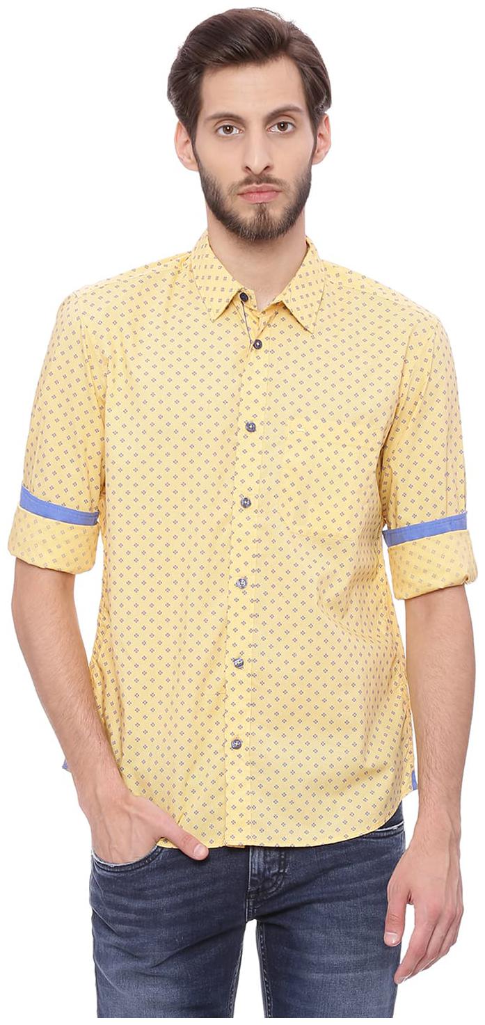 

BASICS Men Yellow Printed Slim Fit Casual Shirt