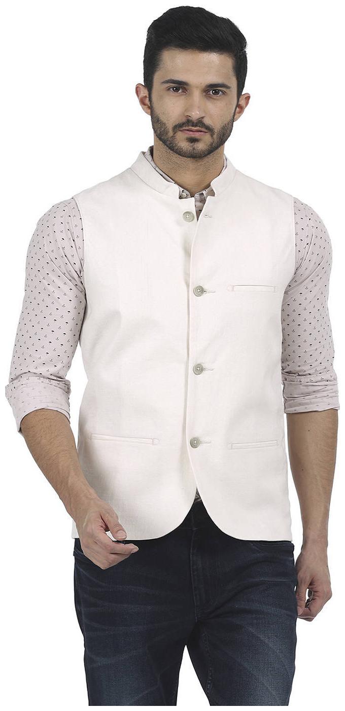

BASICS Men White Solid Bomber jacket